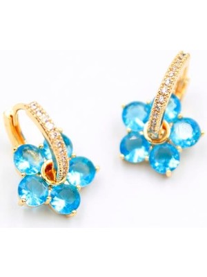 Vexor Taşlı Çiçek Küpe - Mavi