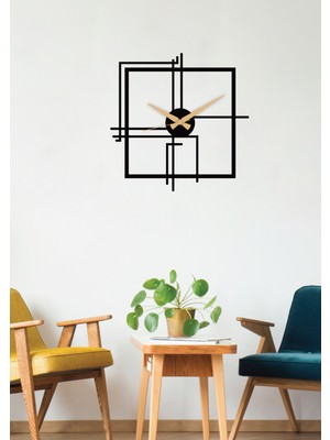 PremiumPort Siyah Kare Metal Duvar Saati, 80X80 Cm, Ev ve Ofis Dekoru