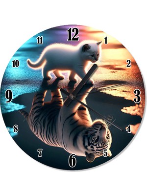 PremiumPort Şık ve Zarif Kedi ve Kaplan Yansıması Temalı Analog Duvar Saati
