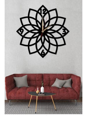 PremiumPort Modern Ahşap Lazer Kesim Çiçek Duvar Saati 50X50CM Siyah