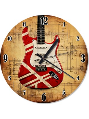 PremiumPort Retro Kırmızı Gitar Duvar Saati, Şık ve Özel Tasarım Dekorasyon