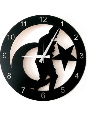 PremiumPort Şık Siyah Ahşap Duvar Saati, Atatürk Portresi, 40 Cm, Modern Tasarım