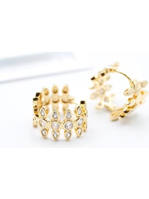 Vexor Taşlı Halka Küpe - Altın