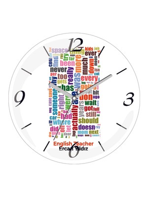 PremiumPort Kişiye Özel Ingilizce Öğretmeni Temalı Çap 30 cm Cam Duvar Saati