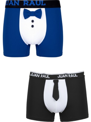 Deepsea Erkek Mavi-Siyah 2’li Smokin Baskılı Boxer Seti – Kravat & Papyon Detaylı Boxer 2603111