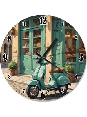 PremiumPort Retro Tarzda Sokak ve Scooter Temalı Dekoratif Duvar Saati