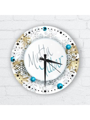 PremiumPort Kişiye Özel Cam Duvar Saati, Yılbaşı Temalı, Şık ve Modern Tasarım