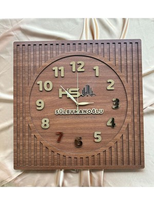 PremiumPort Özel Tasarımlı Ahşap Desenli Kurumsal Duvar Saati