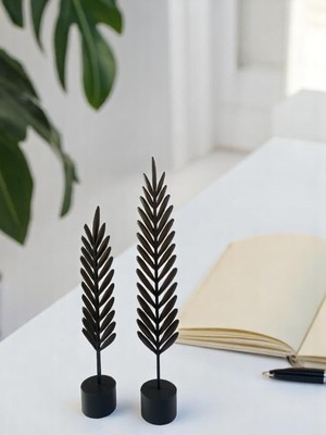 Dekoratif 2’li Siyah Tüy Biblo Seti - Modern Masa Üstü Obje Salon Aksesuarı