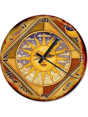 PremiumPort 50 cm Çap Özel Tasarım Güneş ve Yıldızlar Duvar Saati