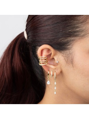 Zuum Özel Seri Çoklu Görünüm 14K , Gold , Sarı Renk Kıkırdak Çelik Küpe
