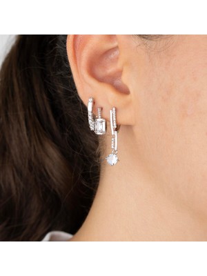 Zuum Özel Seri 3lü Zirkon Taşlı Gümüş Renk Baget Küpe