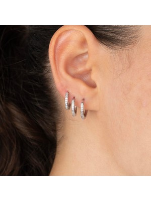 Zuum Zirkon Taşlı Gümüş Renk 3 Boy Halka Set  Küpe