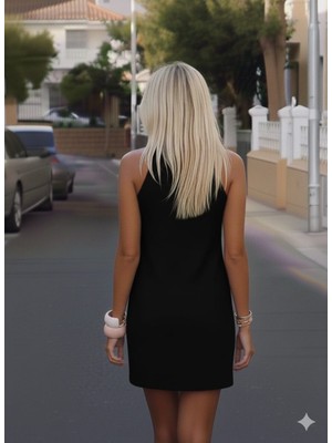 Nake Butik Kadın Kırmızı Bisiklet Yaka Kolsuz Elbise