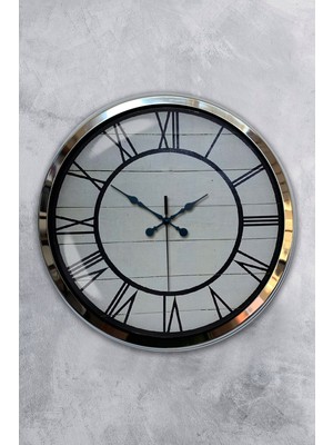 PremiumPort Şık 40 cm Krom Metal Roma Rakamlı Duvar Saati, Ofis ve Oda Dekoru