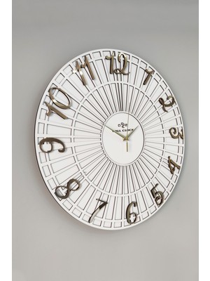 PremiumPort Şık Beyaz ve Altın Renkli 37X37CM Çizgili Duvar Saati