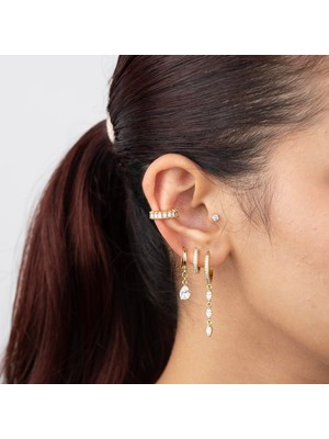 Zuum Özel Seri 14K Tamtur Zirkon Taşlı Kıkırdak Küpe