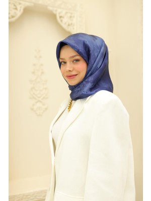 Silk Home Desenli Shiny Eşarp - 8647 - Gece Mavisi