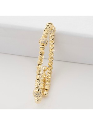 Zuum Zirkon Taşlı 14K Özel Tasarım Dorika Kelepçe Bileklik