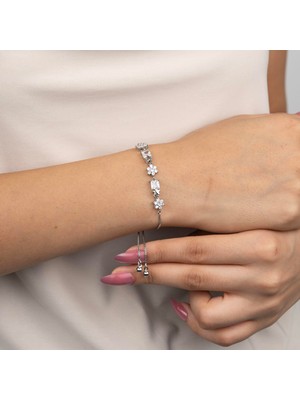 Zuum Asansörlü Zirkon Taşlı Gümüş Renk Tasarım Bileklik