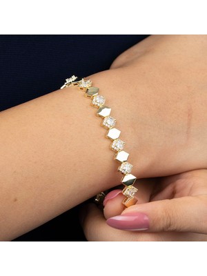 Zuum Özel Seri Zirkon Taşlı 14K Tasarım Zincir Bileklik