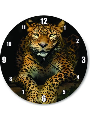 PremiumPort Şık Leopar Desenli 50X50 cm Duvar Saati, Modern ve Zarif Tasarım