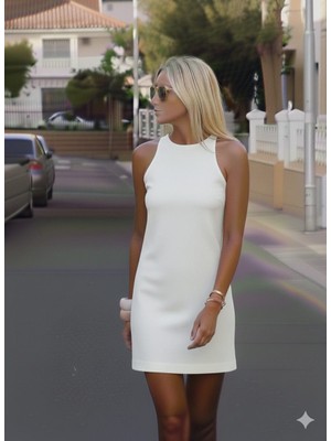 Nake Butik Kadın Kırmızı Bisiklet Yaka Kolsuz Elbise