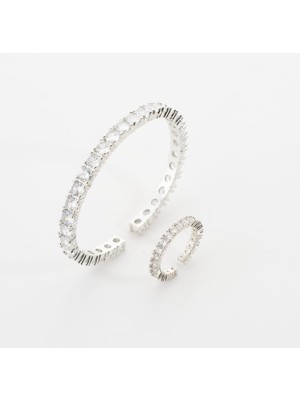 Zuum Özel Seri Zirkon Taşlı Tamtur Gümüş Renk Bileklik-Yüzük Set