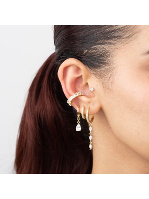 Zuum Özel Seri 14K , Gold , Sarı Renk Tam Tur Zirkon Taşlı Kıkırdak Çelik Küpe