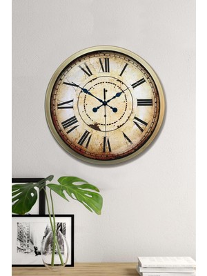 PremiumPort Şık Metal Duvar Saati, 40 Cm, Eskitme Renk, Modern Tasarım