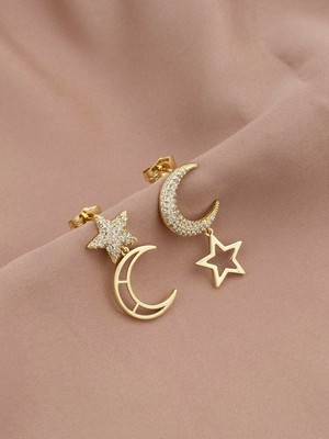 Xuping Xupıng Özel Seri 14K Zirkon Taşlı Ay Yıldız Detay Tasarım Küpe