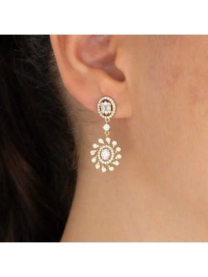 Xuping Xupıng Özel Seri 14K , Gold , Sarı Renk Zirkon Taşlı Güneş Sallantılı Çelik Küpe