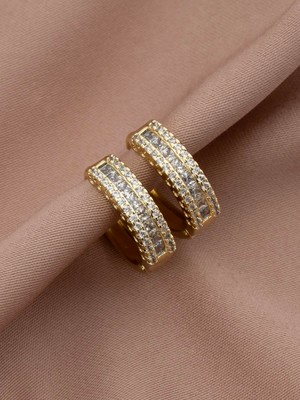 Xuping Xupıng Özel Seri 14K , Gold , Sarı Renk Tasarım Zirkon Taşlı Halka Çelik Küpe