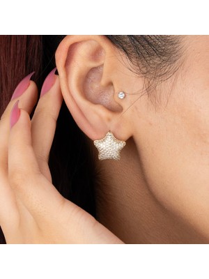 Xuping Xupıng Özel Seri 14K , Gold , Sarı Renk Gömme Zirkon Taşlı Yıldız Model Çelik Küpe