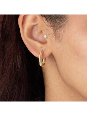 Xuping Xupıng Özel Seri 14K , Gold , Sarı Renk Zirkon Taşlı Tasarım Halka Model Çelik Küpe