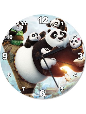PremiumPort 50 cm Çap Kung Fu Panda 3 Şekilli Duvar Saati, Eğlenceli ve Renkli Tasarım