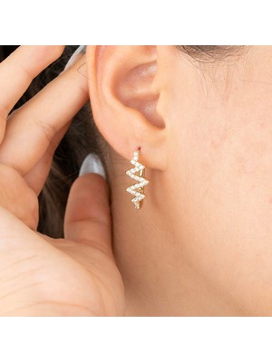 Xuping Xupıng Özel Seri 14K , Gold , Sarı Renk Zik Zak Tasarım Zirkon Taşlı Halka Çelik Küpe