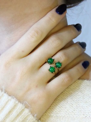 Esha Doğal Taş Yeşil Akik 3'lü Doğal Taşlı Antik Model Kadın Ayarlanabillir Yüzük EUY88YA