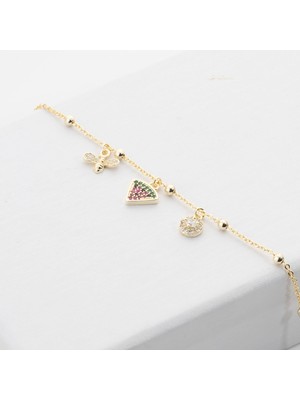 Zuum Premium Seri Zirkon Taşlı 14K Charm Zincir Bileklik