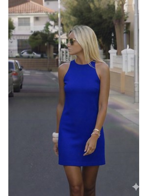 Nake Butik Kadın Kırmızı Bisiklet Yaka Kolsuz Elbise