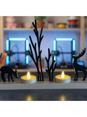 3D Boyuthane Orman Işıltısı – Dekoratif Geyik & Doğa Temalı Mumluk Seti