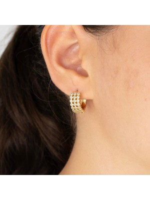 Xuping Xupıng Özel Seri 14K , Gold , Sarı Renk Sıralı Taşlı Halka Çelik Küpe