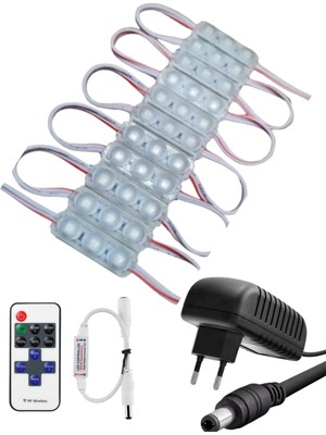 Powerr Led Aydınlatma 20 Adet 12 Volt 1,5 Watt Mini 3 Lensli 3000K Günışığı Smd LED Modül 12A Tek Renk Rf Dimmer 2A Priz Tipi Adaptör Set