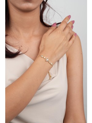 Zuum Asansörlü 14K Zirkon Taşlı Kalp Yıldız Detay Bileklik