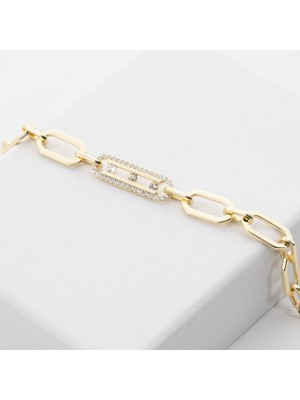 Zuum Premium Seri Zirkon Taşlı 14K Tasarım Zincir Bileklik