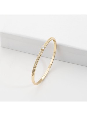 Xuping Xupıng Özel Seri 14K Zirkon Taşlı Tektaş Kelepçe Bileklik