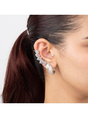 Zuum Özel Seri Gümüş Renk Damla Zirkon Taşlı Kıkırdak Küpe(Sağ Kulak Uyumludur)