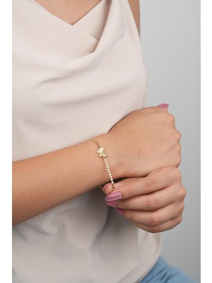 Zuum Özel Seri Zirkon Taşlı 14K Tasarım Kelebek Detay Bileklik