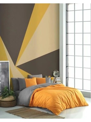 VeraGlobe Buğz Hobby Kingsize Poplin Nevresim Diamond Turuncu Antrasit