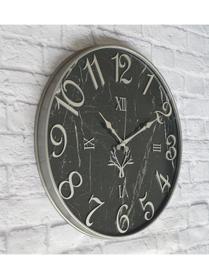 PremiumPort Gri Renkli Metal Kasalı 50 cm Mermer Desenli Duvar Saati